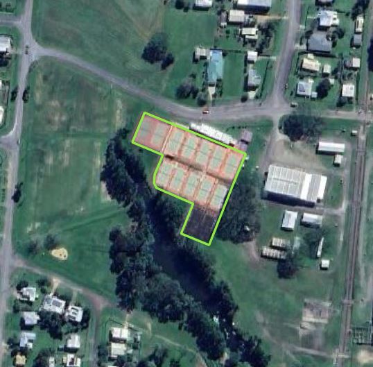 Mapped outline of tennis court